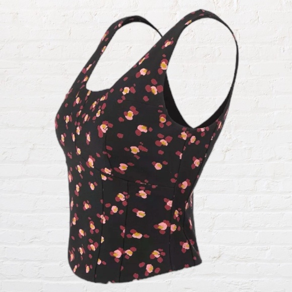 Womens Floral Print Sleeveless Fitted Crop Top Size Medium Black Pink Ponte Knit - Picture 9 of 10